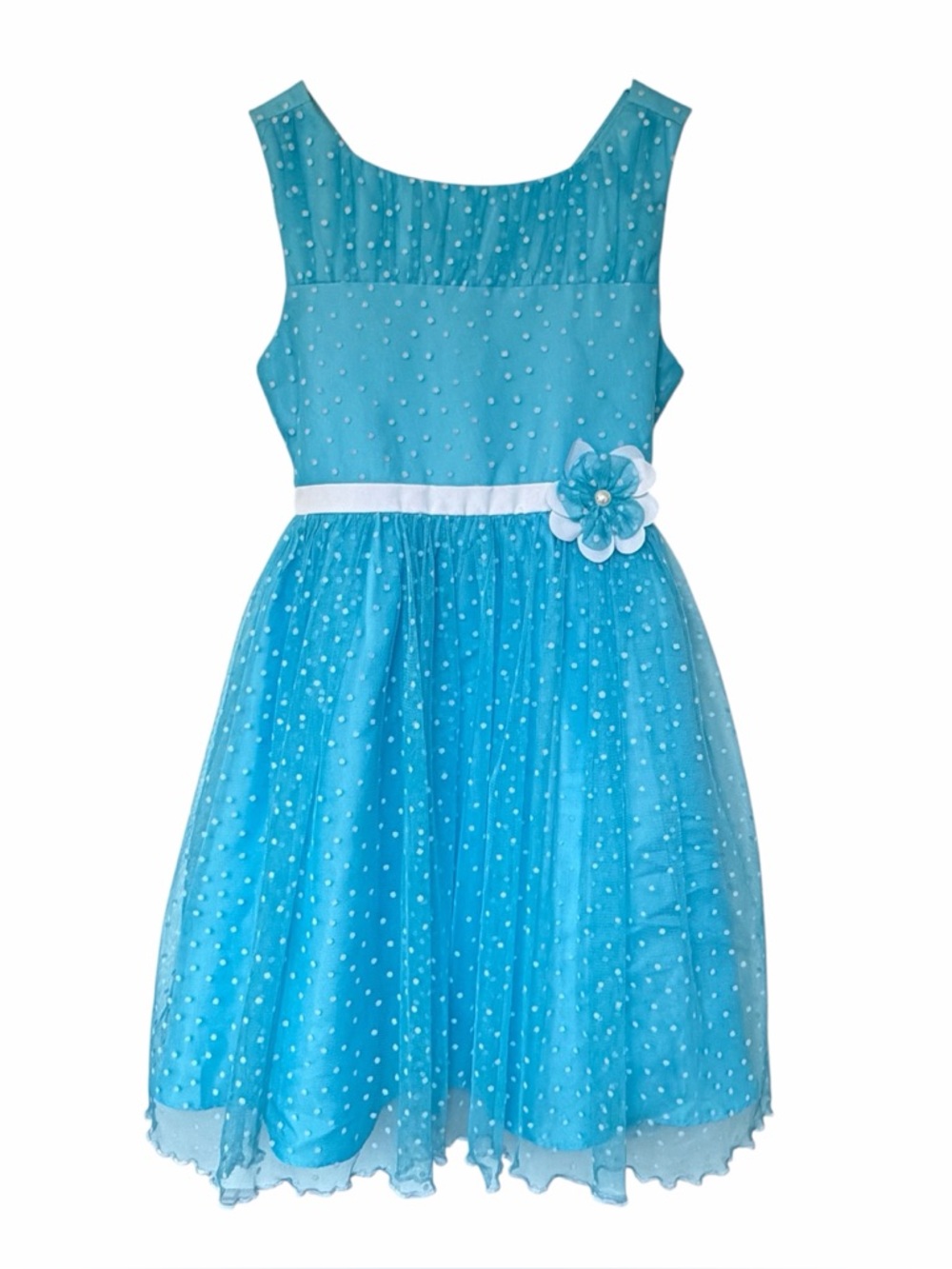 Jona Michelle Little Girls Dress size 7 Blue White Polka Dot Retro Mid-century